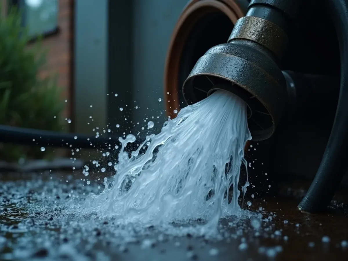 High-pressure hydro jetting clearing a residential drain pipe
